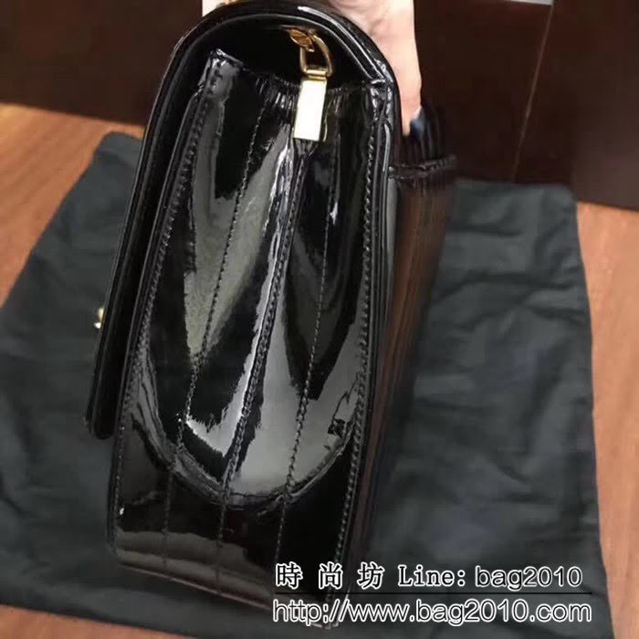 YSL聖羅蘭 新款 LARGE VICKY BAG 黑色漆皮小牛皮鏈條包 532595 YAS1062